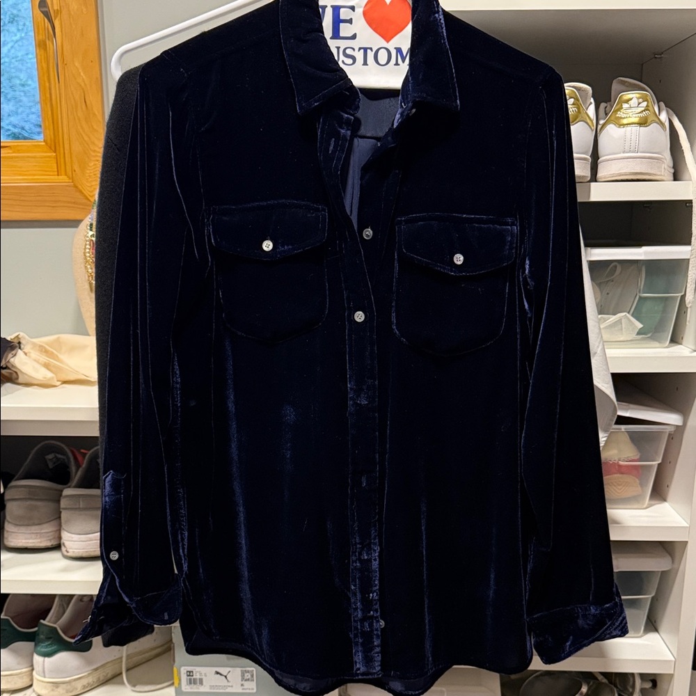 J. Crew Women's Navy Velvet Button Down Shirt